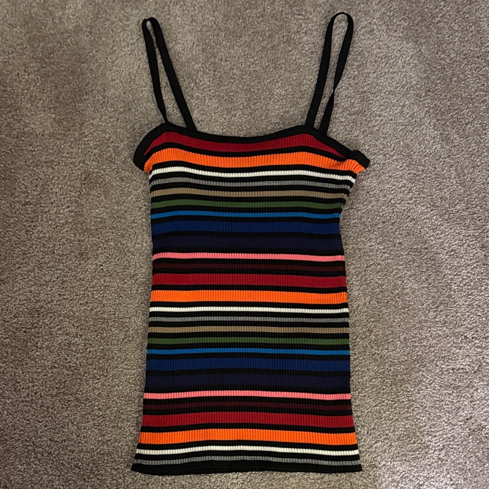 Dolce & Gabbana Multicolor Striped Ribbed Camisole - Black Trim